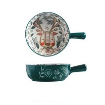 oyoson캐릭터 샐러드 도자기 손잡이 컵라면 그릇 귀여운 동물 패턴 손잡이 그릇 아침 아이디어 국밥그릇2P, 엘크-2P