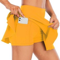 테니스연습기 테니스볼머신 테니스용품 여성 테니스 스커트 높은 허리 반바지 스포츠, Yellow+XL