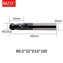 피리 Mzg 1pc 2 플루트 hrc45 볼 코 cnc 선반 가공 탄소강 밀링 공구 커터 구형 초경 엔드 밀, R8mmxD16x100L-2F45C