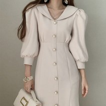 가을 패션 터틀넥 긴팔 싱글 퍼프소매 프릴 머메이드 원피스