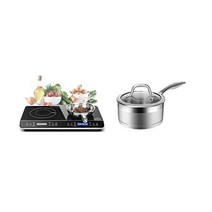 정품 Duxtop LCD 휴대용 이중 유도 쿡탑 1800W 디지털 전기 수조 버너 센서 터치 스토브 9620LS/BT-350DZ, Cooktop + Sauce Pan/ 1.6 Quart