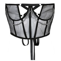 고딕 펑크 금속 체인 블랙 메쉬 코르 셋 Bustier See-Through 허리 벨트 셰이퍼