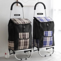 바퀴달린 체크 할머니 시장 바구니 핸드카트 시장가방 시장캐리어, 체크쇼핑카트(네이비)