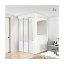[솔리에] [비밀가격] ㄱ자 3연동 파티션형 슬림도어 중문(고시형/1200~1500mm), 색상:화이트 / 유리:아쿠아