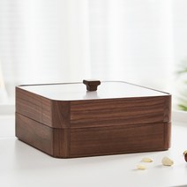 다용도 간식 바구니 과일 수납 사탕 바구니, 호두-더블 레이어 사각형 마른 과일 접시 (뚜껑 포함)