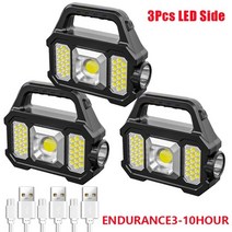 캠핑용조명 랜턴 남포등 캠핑 조명등 전등 USB 충전식 cob 캠핑 손 500lm 태양, 지도된 측 3pcs