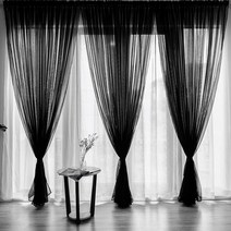 예홈 거실 창문 안방 가리개 레이스 암막 바란스 커튼 커텐 _블랙