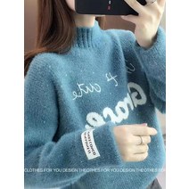 스웨터 Zoki 하프 터틀넥 가을 패션 편지 느슨한 풀오버 점퍼 긴 소매 편지 탑 니트