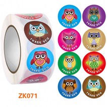 부엉이 캐릭터 THANKYOU스티커 선물 포장 롤스티커 500PS KK123, ZK071