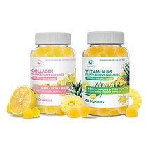 Lunakai 콜라겐 엘더베리 젤리 번들 옥수수 시럽 없음 천연 60구미, 60 Count (Pack of 2), Collagen Vitamin D3 Gummies