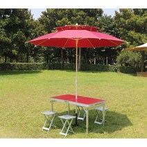 다있상 4인용 파라솔 세트 테이블 편의점 테라스 카페, 흰색 테이블+알루미늄의자 2개+2.4m레드우산
