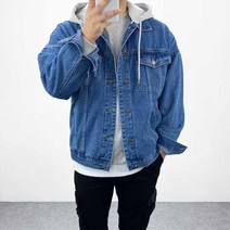 엠클로 남자 오버핏 빅사이즈 데님 트러커 후드 탈부착 청자켓
