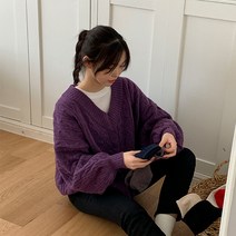디나 루즈핏 브이넥 울 니트 68444 빅사이즈 여성의류