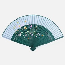 박씨상방 G 대나무 접이식부채 나비플라워 3개세트, 녹색회색