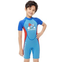 스쿠버다이빙슈트 어린이 쇼티 잠수복 2.5MM 네오프렌 두꺼운 해변 서핑 스쿠버 다이빙 슈트 수중, 01 Blue_02 M(3)