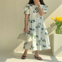 코지 어리연 플라워 소녀 반팔 스트링 롱원피스