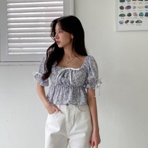 여자 오프숄더 셔링 리본 여름 블라우스