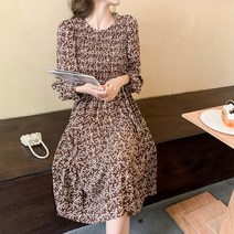 잔꽃 플라워 패턴무늬 여성 롱 쉬폰 원피스