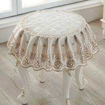 엔틱 화장대 원형 의자 스툴 덮개 커버 패브릭 레이스 매트 패드 인테리어 장식, 35cm  + 자카르 베이지