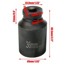 36mm 임팩트 소켓 세트 1/2 인치 드라이브 메트릭 딥 렌치 크롬 바나듐 스틸 공기 공압 수리 도구
