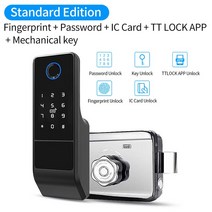 지문인식도어락 디지털 지문인식 전자 도어락 TTLock-IP65 방수 지문 스마트 도어 잠금 장치 야외 게이트 블루투스 암호 13.56MHz IC 카드 데드 볼트 + 기계식 키, 02 Lock Standard