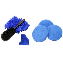 6 PCS 자동차 액세서리 : 3 PC 마이크로 화이버 폼 스폰지 폴란드어 왁스 어플리케이터 패드 및 3 개 자동차 바퀴 청소 브러시, 하나, 블루 & 블랙 블루
