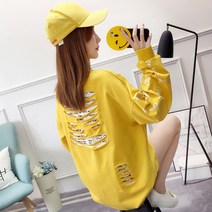 4컬러 가을 루즈핏 빅사이즈 데미지 레이어드 맨투맨 티