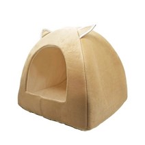길냥이급식소 강아지 방음부스 고양이 격리장 인디언텐트 Dropshipping 2-in-1 침대 동굴 실내 접이식 따뜻한 새끼 집 작은 개 둥지 개집 애완 동물 수면 매트 공, 베이지, m 33cm 33cm 38cm