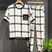 (당일발송) 가바바 남성 반팔 트레이닝복 세트 체크무늬로 유니크하게 입기 좋은 여름 트레이닝복 세트 G60343