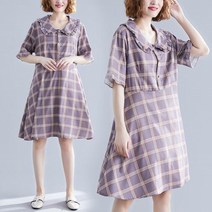 [바쿠]여성 빅사이즈 발랄한 프릴카라 체크무늬 바이올렛 미니원피스[9841mn0113zx]