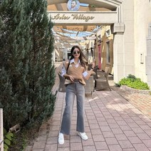 여자 가을 겨울 다리가 길어보이는 스판 히든밴딩 와이드 부츠컷 데님팬츠 간절기 통부츠컷 청바