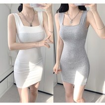 (4컬러) 데일리 쫀쫀 기본 무지 면스판 스퀘어넥 골지 나시 미니원피스