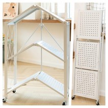원터치 접이식 3단 폴딩 철제 거실 펜트리 실외기실 장난감정리 수납 선반 이동식, 화이트