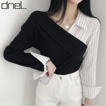 드넬 줄지반반블라우스DWB21121A