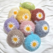 데이지 꽃 수세미 핸드메이드 뜨개, 퍼플