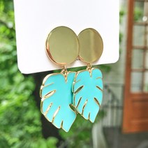 워너비스톤 은침 바캉스룩에 잘 어울리는 여름 몬스테라 잎사귀 드롭 귀걸이