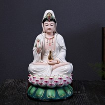 관세음보살상 부처님상 미륵반가사유상 백자 그리기 금 앉아 고대 연꽃 세라믹 웃는 얼굴 보살 부처님 동상 가정 장식 도자기, 18.18인치 골드 컬러 베이스