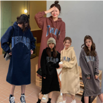 엘리시 간절기 패션 영문 포인트 귀여운 텍사스 후드 원피스 활동성 좋은 캐주얼 넉넉한핏