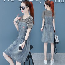 패치워크 원피스 페이크 줄무늬 여성 0여름옷 허리보정 슬림핏 작은 키커 보이는 짧은 512387693