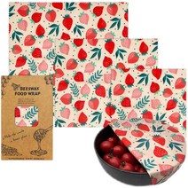 제로웨이스트 다시쓰는 비즈 왁스랩 밀납 3PCS 친환경, 딸기 3장