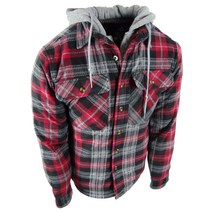 Mens Plaid Flannel Shirt Hoodie Soft Fuzzy Fleece Sherpa Lined Zip-Up 4 Pocket