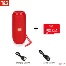 부메스터 포칼 자동차 차량 스피커 T& G TG117 휴대용 블루투스 스피커 무선 베이스 컬럼 방수 야외 음, 14 Red TF Card_01 스피커