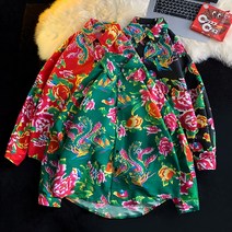 C203룩 봄긴팔남성 루즈핏 동북큰꽃셔츠 아우터 에스닉모란꽃셔츠