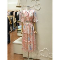 샤틴 목선 프릴 플라워 패턴 쉬폰 원피스 S232M666