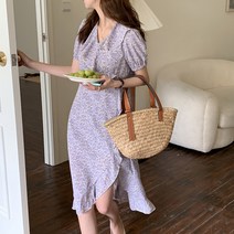 쉬폰프릴원피스 100분의 프렌치 라이트 자주붓 샤랄라 롱 CHIC 고정경사 보이핏 볼륨 눈길을 끄는 신선 2120612673