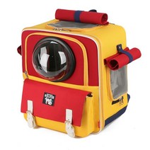 강아지배낭 고양이가방 강아지가방 이동장 애완동물배낭, 노란색 투명커버