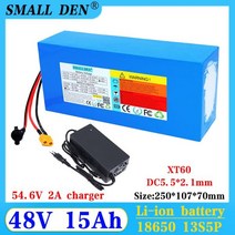 전동 킥보드 배터리 교체 48V 15Ah 18650 리튬 팩 13S5P 500-1000W 고전력 54.6V 전기 자전거 스쿠터 ebike BMS + 2A 충전기 자전거 스쿠터, Triangle-DC-2A charg