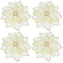 홀리데이 크리스마스 테이블 플레이스 매트 휴일 크리스마스 아플리케 자수 크리스마스 플라워 리넨 테이블 러너 홈 디너 크리스마스 테이블 탑 장식 (플레이스 매트 35.6cm 4개, Gold, Placemat 14 Set of 4