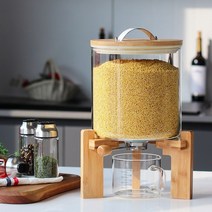 NHB 원목 진공 유리 항아리 7.5L 쌀통 쌀보관함 잡곡통, 유리쌀통-7.5L