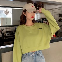 여성 쇼트 자수 라운드 얇은 맨투맨 패션 캐주얼 상의